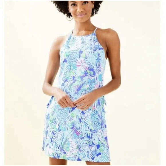 LILLY PULITZER Pearl Romper LION AROUND Coastal Blue size 4 NWT ($168)